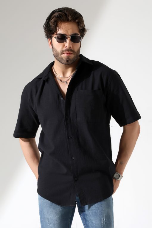 Oversize Siyah Kısa Gömlek