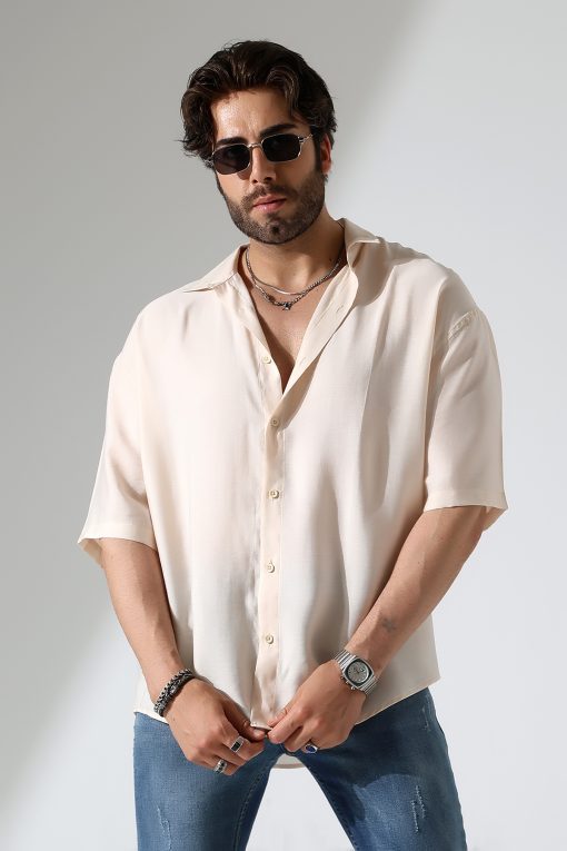Oversize Bej Kısa Gömlek