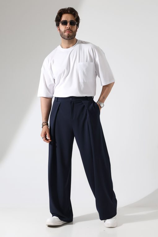 Oversize Lacivert Kumaş Pantolon