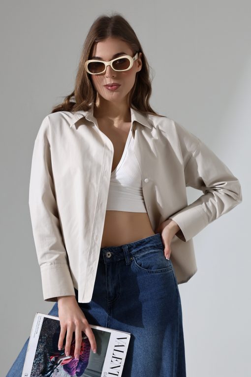 Oversize Basic Bej Gömlek