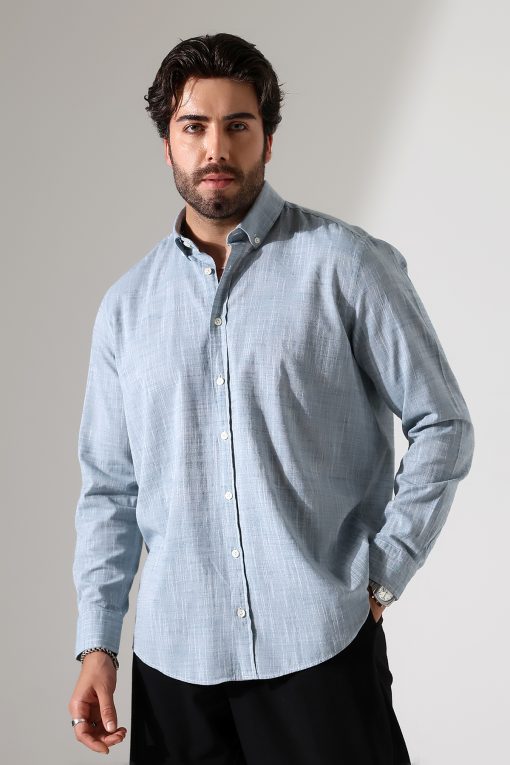Oversize Mavi Keten Gömlek