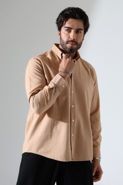 Oversize Turuncu Keten Gömlek