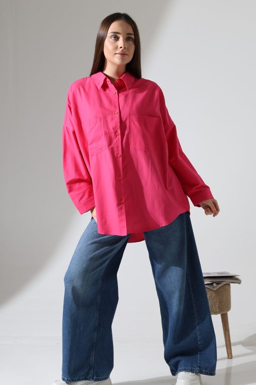 Oversize Nar Çiçeği Poplin Gömlek