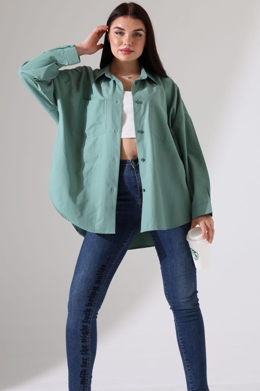 Oversize Su Yeşili Gömlek