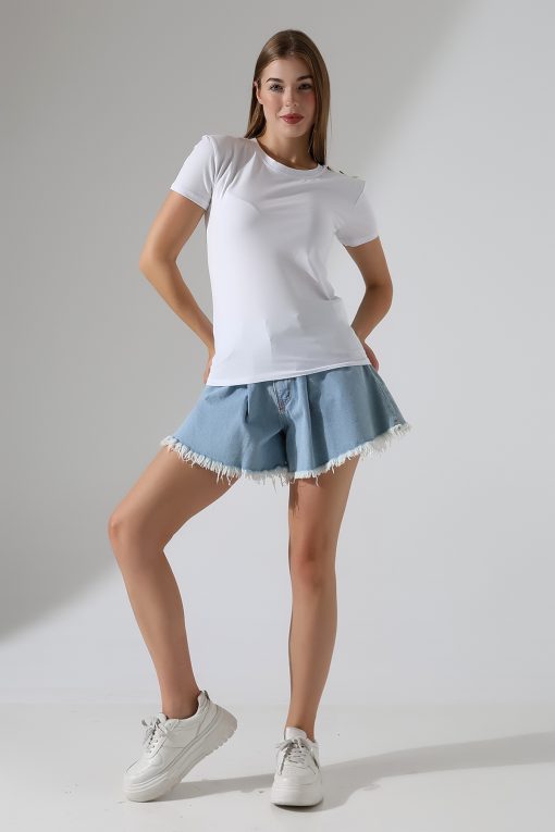 Beyaz Omuz Detay T-Shirt